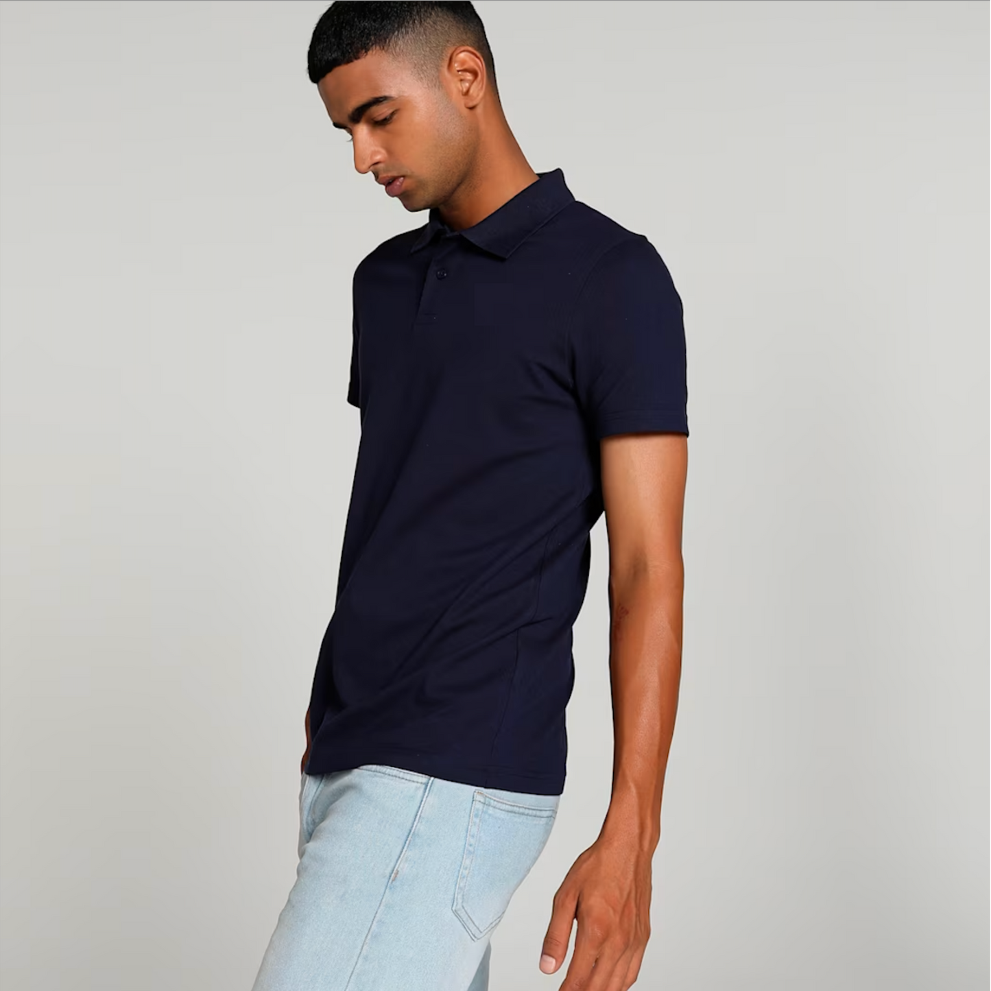 Navy Blue Solid Polo T-shirt